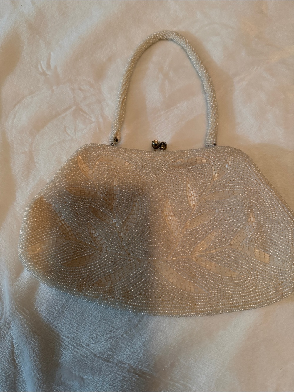 Elegant White Beaded Women's Evening Handbag - Picture 2 of 9